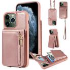 For iPhone 11 Pro Max Crossbody Lanyard Zipper Wallet Leather Phone Case(Rose Gold) - 1