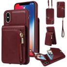 For iPhone X / XS Crossbody Lanyard Zipper Wallet Leather Phone Case(Wine Red) - 1