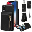 For iPhone X / XS Crossbody Lanyard Zipper Wallet Leather Phone Case(Black) - 1