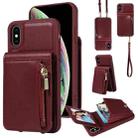 For iPhone XS Max Crossbody Lanyard Zipper Wallet Leather Phone Case(Wine Red) - 1