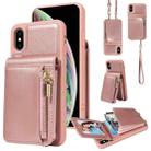 For iPhone XS Max Crossbody Lanyard Zipper Wallet Leather Phone Case(Rose Gold) - 1