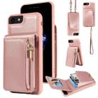 For iPhone SE 2022/ 7 / 8 Crossbody Lanyard Zipper Wallet Leather Phone Case(Rose Gold) - 1