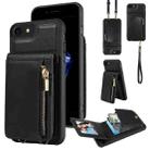 For iPhone SE 2022/ 7 / 8 Crossbody Lanyard Zipper Wallet Leather Phone Case(Black) - 1