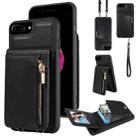 For iPhone 7 Plus / 8 Plus Crossbody Lanyard Zipper Wallet Leather Phone Case(Black) - 1