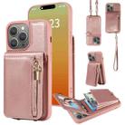 For iPhone 15 Pro Max Crossbody Lanyard Zipper Wallet Leather Phone Case(Rose Gold) - 1