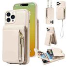 For iPhone 15 Pro Crossbody Lanyard Zipper Wallet Leather Phone Case(Beige) - 1