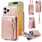 For iPhone 15 Pro Crossbody Lanyard Zipper Wallet Leather Phone Case(Rose Gold) - 1