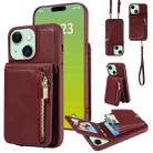 For iPhone 15 Plus Crossbody Lanyard Zipper Wallet Leather Phone Case(Wine Red) - 1