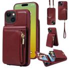 For iPhone 15 Crossbody Lanyard Zipper Wallet Leather Phone Case(Wine Red) - 1