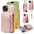 For iPhone 15 Crossbody Lanyard Zipper Wallet Leather Phone Case(Rose Gold) - 1