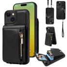 For iPhone 15 Crossbody Lanyard Zipper Wallet Leather Phone Case(Black) - 1