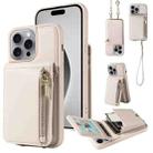 For iPhone 16 Pro Max Crossbody Lanyard Zipper Wallet Leather Phone Case(Beige) - 1