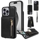 For iPhone 16 Pro Max Crossbody Lanyard Zipper Wallet Leather Phone Case(Black) - 1