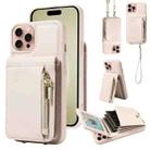 For iPhone 16 Pro Crossbody Lanyard Zipper Wallet Leather Phone Case(Beige) - 1