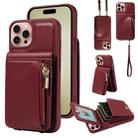 For iPhone 16 Pro Crossbody Lanyard Zipper Wallet Leather Phone Case(Wine Red) - 1