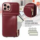 For iPhone 16 Pro Crossbody Lanyard Zipper Wallet Leather Phone Case(Wine Red) - 2