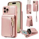 For iPhone 16 Pro Crossbody Lanyard Zipper Wallet Leather Phone Case(Rose Gold) - 1