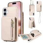 For iPhone 16 Plus Crossbody Lanyard Zipper Wallet Leather Phone Case(Beige) - 1