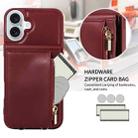 For iPhone 16 Plus Crossbody Lanyard Zipper Wallet Leather Phone Case(Wine Red) - 2