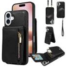 For iPhone 16 Plus Crossbody Lanyard Zipper Wallet Leather Phone Case(Black) - 1