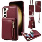 For Samsung Galaxy S23+ 5G Crossbody Lanyard Zipper Wallet Leather Phone Case(Wine Red) - 1