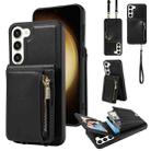 For Samsung Galaxy S23+ 5G Crossbody Lanyard Zipper Wallet Leather Phone Case(Black) - 1