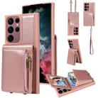 For Samsung Galaxy S22 Ultra 5G Crossbody Lanyard Zipper Wallet Leather Phone Case(Rose Gold) - 1