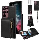 For Samsung Galaxy S22 Ultra 5G Crossbody Lanyard Zipper Wallet Leather Phone Case(Black) - 1