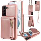 For Samsung Galaxy S21+ 5G Crossbody Lanyard Zipper Wallet Leather Phone Case(Rose Gold) - 1