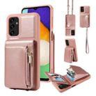 For Samsung Galaxy A13 4G / 5G Crossbody Lanyard Zipper Wallet Leather Phone Case(Rose Gold) - 1