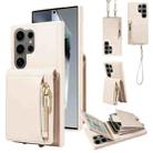 For Samsung Galaxy S24 Ultra 5G Crossbody Lanyard Zipper Wallet Leather Phone Case(Beige) - 1