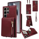 For Samsung Galaxy S24 Ultra 5G Crossbody Lanyard Zipper Wallet Leather Phone Case(Wine Red) - 1