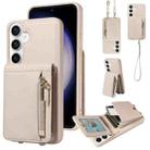 For Samsung Galaxy S23 FE 5G Crossbody Lanyard Zipper Wallet Leather Phone Case(Beige) - 1