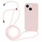 For iPhone 15 Crossbody Lanyard Liquid Silicone Case(Sand Pink) - 1