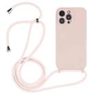 For iPhone 15 Pro Crossbody Lanyard Liquid Silicone Case(Sand Pink) - 1