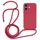 For iPhone 16 Crossbody Lanyard Liquid Silicone Case(Rose Red) - 1