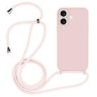 For iPhone 16 Crossbody Lanyard Liquid Silicone Case(Sand Pink) - 1