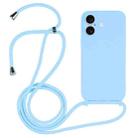 For iPhone 16 Crossbody Lanyard Liquid Silicone Case(Blue) - 1