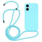 For iPhone 16 Crossbody Lanyard Liquid Silicone Case(Ice Blue) - 1