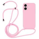 For iPhone 16 Crossbody Lanyard Liquid Silicone Case(Pink) - 1