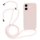 For iPhone 16 Plus Crossbody Lanyard Liquid Silicone Case(Sand Pink) - 1