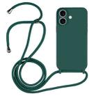 For iPhone 16 Plus Crossbody Lanyard Liquid Silicone Case(Pine Needle Green) - 1