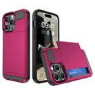 For iPhone 15 Pro Max Multifunction Armor Slide Card Slot Phone Case(Rose Red) - 1