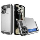For iPhone 15 Pro Max Multifunction Armor Slide Card Slot Phone Case(Silver) - 1