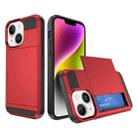 For iPhone 15 Multifunction Armor Slide Card Slot Phone Case(Red) - 1