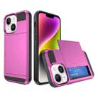 For iPhone 14 Multifunction Armor Slide Card Slot Phone Case(Pink) - 1