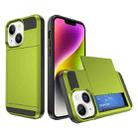 For iPhone 14 Plus Multifunction Armor Slide Card Slot Phone Case(Grass Green) - 1