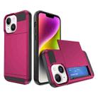 For iPhone 14 Plus Multifunction Armor Slide Card Slot Phone Case(Rose Red) - 1