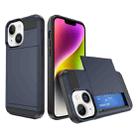 For iPhone 14 Plus Multifunction Armor Slide Card Slot Phone Case(Navy Blue) - 1