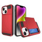 For iPhone 14 Plus Multifunction Armor Slide Card Slot Phone Case(Red) - 1